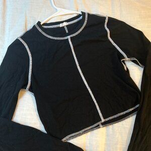 Garage Black Long Sleeve Cropped Top With White Seams